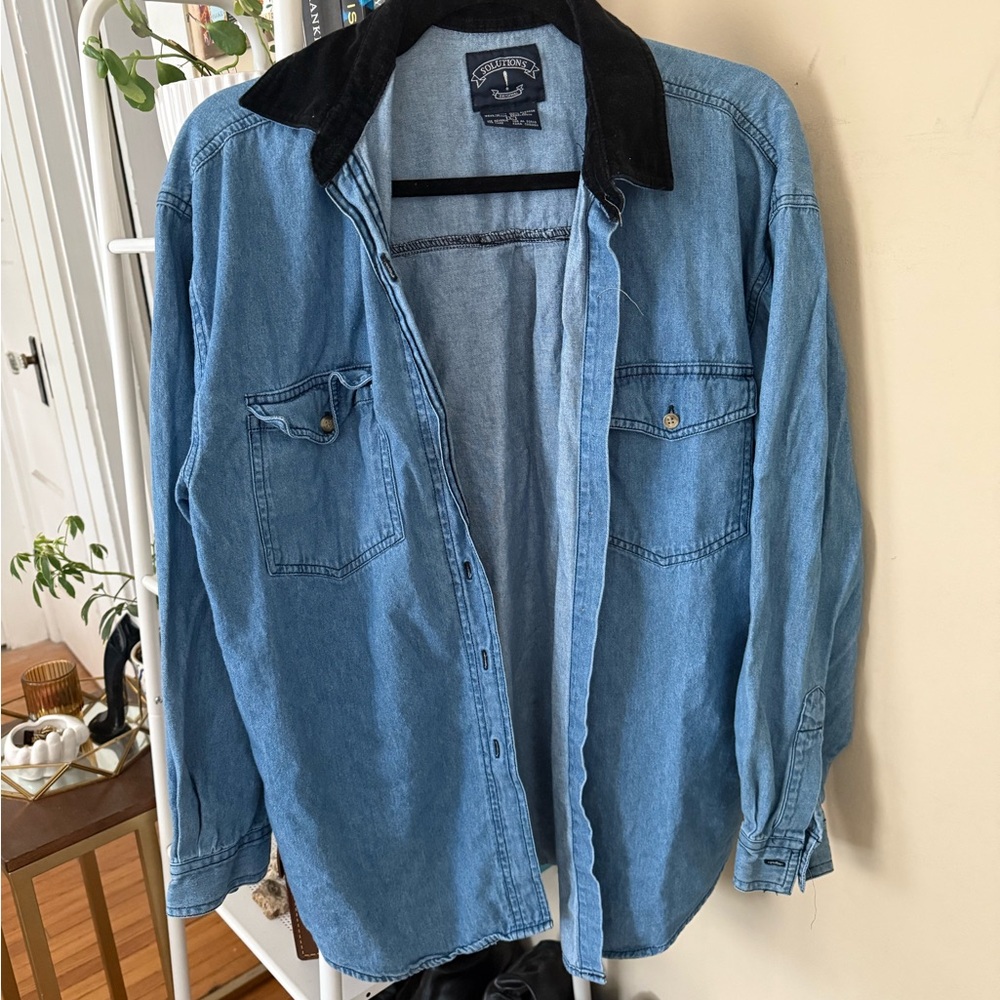 Vintage Solutions Original Blue Denim Shirt Jacket with Black Velvet Collar